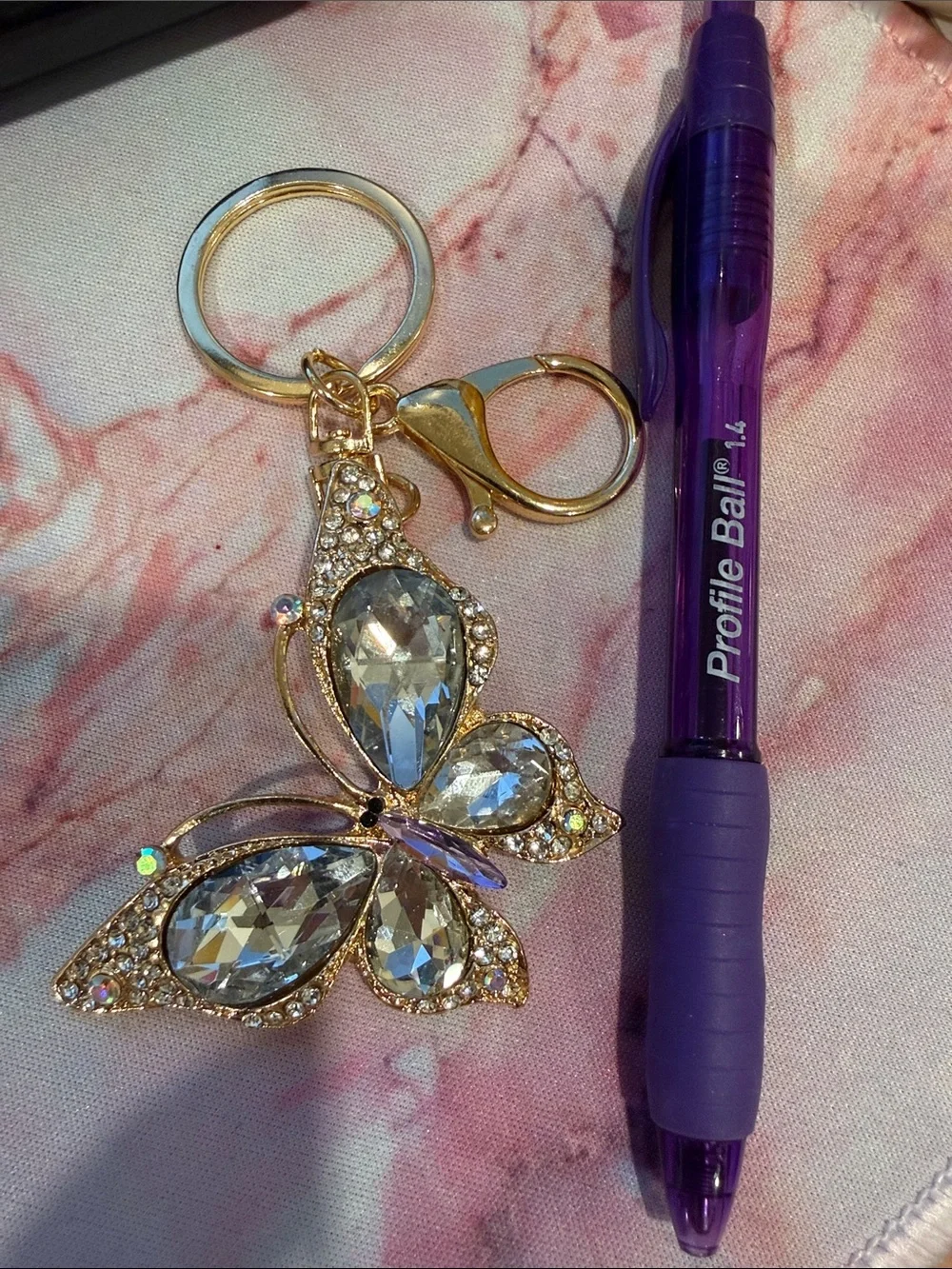 NWOT | Gold Butterfly Crystal Bag Charm/Keychain | Purple Body Stone